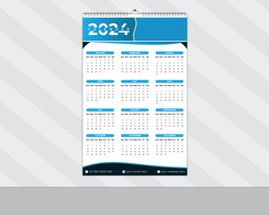 Monthly Modern wall calendar design 2024 with space for your image.