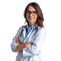portrait of a doctor female, potrait of A happy european female doctor standing with your arms crossed with confidence 