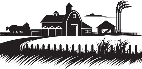Countryside Legacy Agricultural Vector Icon Rustic Homestead Black Emblem Design © BABBAN