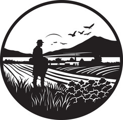 Fields of Growth Agricultural Farmhouse Vector Logo Harvest Heritage Black Logo Icon for Agriculture