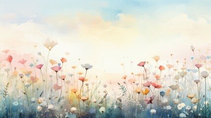 Fototapeta na wymiar Springtime Florals in Watercolor: Vibrant Background Images. Immerse yourself in the beauty of spring with our collection of background images featuring vibrant watercolor flowers. 