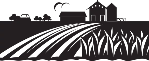 Gardinen Harvest Haven Agricultural Farmhouse Icon in Vector Rustic Charm Black Vector Logo for Farmhouse © BABBAN