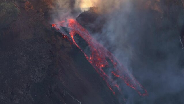 Etna Eruption in Sicily. Lava flow 