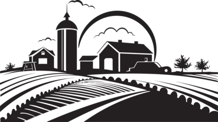 Poster Farmstead Radiance Agricultural Farmhouse Emblem Agrarian Haven Black Vector Logo for Farm Life © BABBAN
