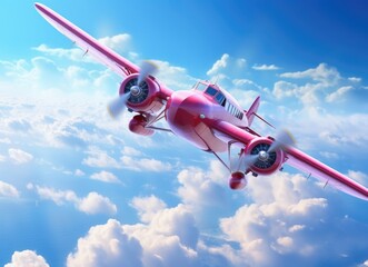 pink plane flying over blue sky
