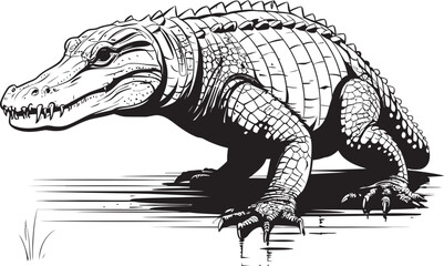 River Sovereign Vector Alligator Logo Fierce Scale King Black Alligator Icon - obrazy, fototapety, plakaty