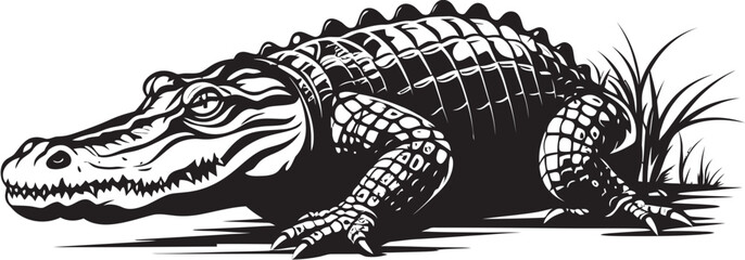 River Guardian Black Alligator Logo Design Fierce Majesty Alligator Vector Icon - obrazy, fototapety, plakaty