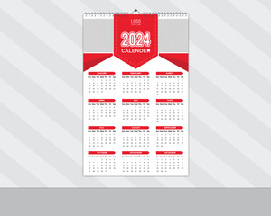 Modern Abstract 2024  New Year Wall Calendar Design and Daily Planner Template
