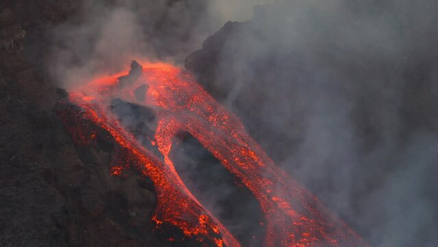 Etna Eruption in Sicily. Lava flow 