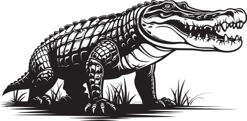 Reptilian Monarch Black Alligator Icon Lurking Majesty Vector Alligator Emblem