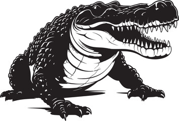 Fierce Scale King Black Vector Icon Wilderness Predator Alligator Emblem Design