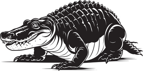Primeval Majesty Black Alligator Logo Design Sleek Hunter Alligator Vector Emblem