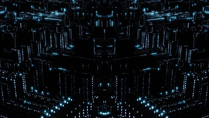 Datentransfer, Stadt, Großstadt, dunkel, Nacht, Internet, blau, türkis, Verschlüsselung,...