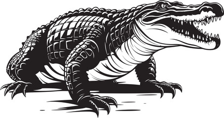 Lurking Powerhouse Black Vector Alligator Ancient Apex Alligator Logo in Black Vector