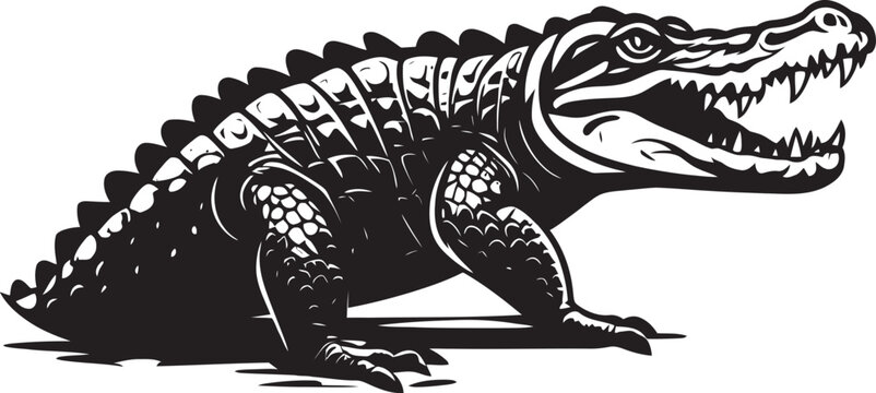 Wild Vigilance Vector Alligator in Black Primeval Power Black Alligator Logo Design