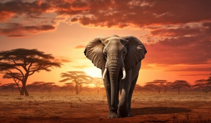 Fototapeta na wymiar african elephant in sunset savannah 
