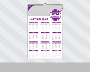 Monthly Modern wall calendar design 2024 with space for your image.
