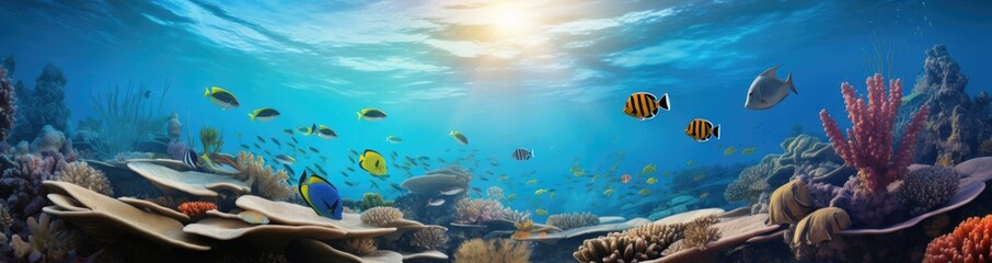 a coral reef underwater with corals and fishes