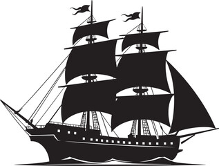 Ancient Sails Black Ship Vector Design Legendary Voyage Vector Ship Icon in Black