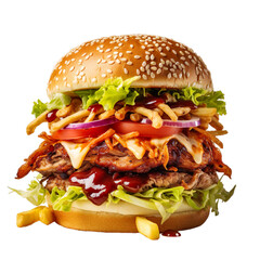 Pulled Pork Burger. Transparent Background - Gen AI - obrazy, fototapety, plakaty
