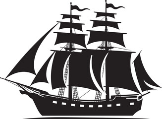 Legendary Sails Ancient Ship in Black Classic Mariners Black Ship Vector Icon
