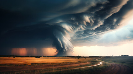 Tornado supercell over rural area