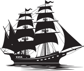 Historic Odyssey Black Ship Icon Ancient Voyager Vector Ship Emblem