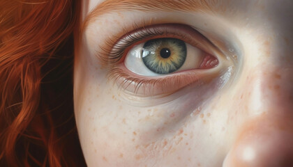 Close up of a woman beautiful blue eye looking at camera generated by AI