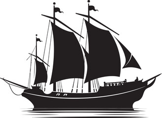Timeless Sailing Ancient Ship Emblem Legendary Voyage Black Ship Vector