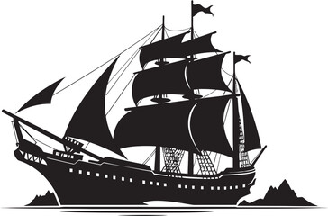 Seafaring Heritage Black Ship Icon Ancient Voyage Vector Ship Emblem in Black