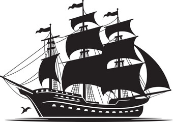 Oceanic Antiquity Ancient Ship in Black Timeless Maritime Vector Ship Icon Design