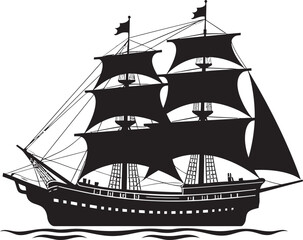 Ancient Mariners Vector Ship Emblem Vintage Odyssey Black Ship Vector Design