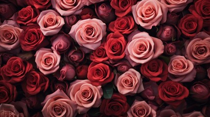 Close-up of different spring flowers with rose in focus.