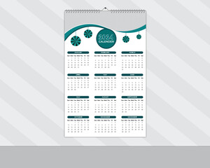Modern Abstract 2024  New Year Wall Calendar Design and Daily Planner Template