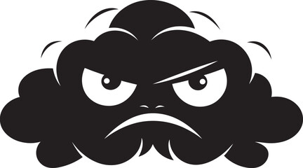 Raging Gale Angry Cartoon Cloud Emblem Tempest Fury Vector Cloud in Black