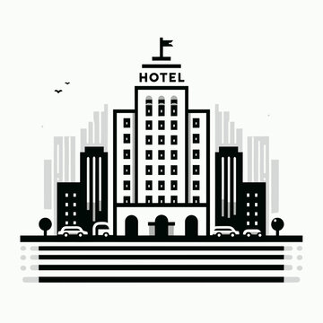 Vector image of a large hotel in the city