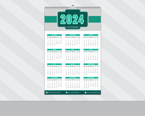 Modern Abstract 2024  New Year Wall Calendar Design and Daily Planner Template