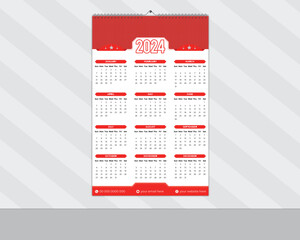 Monthly Modern wall calendar design 2024 with space for your image.