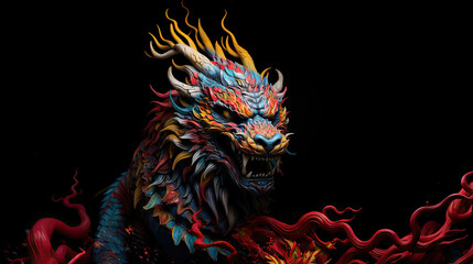 Obraz na płótnie Canvas Festive colorful Asian dragon on black background