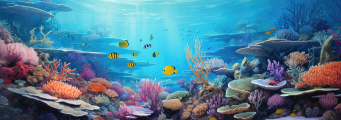 a coral reef underwater with corals and fishes