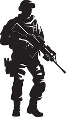 Battle Ready Sentinel Black Logo of an Armed Warrior Strategic Vigilance Vector Black Armyman Icon