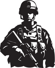 Heroic Resolve Black Armed Soldier Logo Design Vigilant Protector Vector Armyman Black Icon