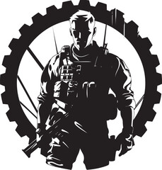 Warrior Valor Black Vector Soldier Logo Defensive Guardian Armed Armyman Black Icon