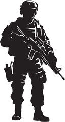 Fototapeta na wymiar Battle Ready Sentinel Black Logo of an Armed Warrior Strategic Vigilance Vector Black Armyman Icon