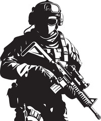 Strategic Vigilance Vector Black Armyman Icon Militant Precision Armed Forces Emblem Design