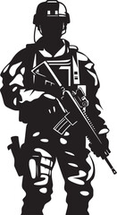 Strategic Defender Black Vector Armyman Logo Combat Vanguard Armed Forces Emblem Design