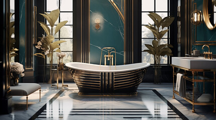 bathroom with gilded art deco elements