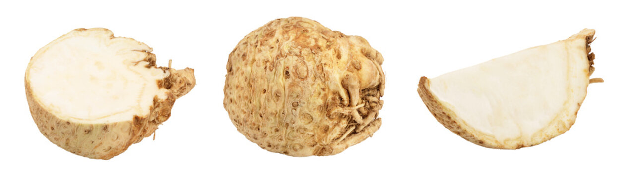 Fresh celery root half isolated on white background