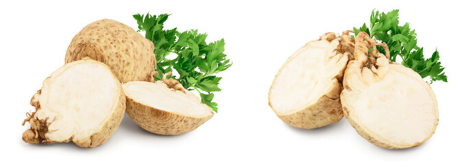 Fresh celery root isolated on white background