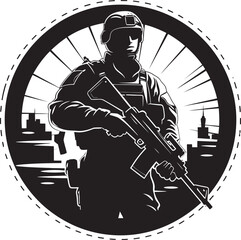 Soldier s Resolve Black Armyman Logo Design Combatant Vigor Armed Soldier Black Icon